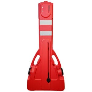 Barrera móvil expansible modelo BME0001 en servicio de arriendo Innovasafe para delimitación de zonas de trabajo.