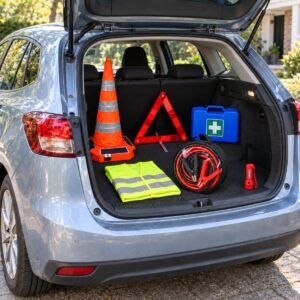 Kit de emergencia premium para auto con cono retráctil solar LED en la maleta