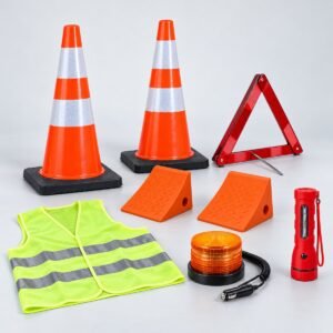 Kit de emergencia para camión Innovasafe: conos, triángulos, cuñas, chaleco, baliza y linterna