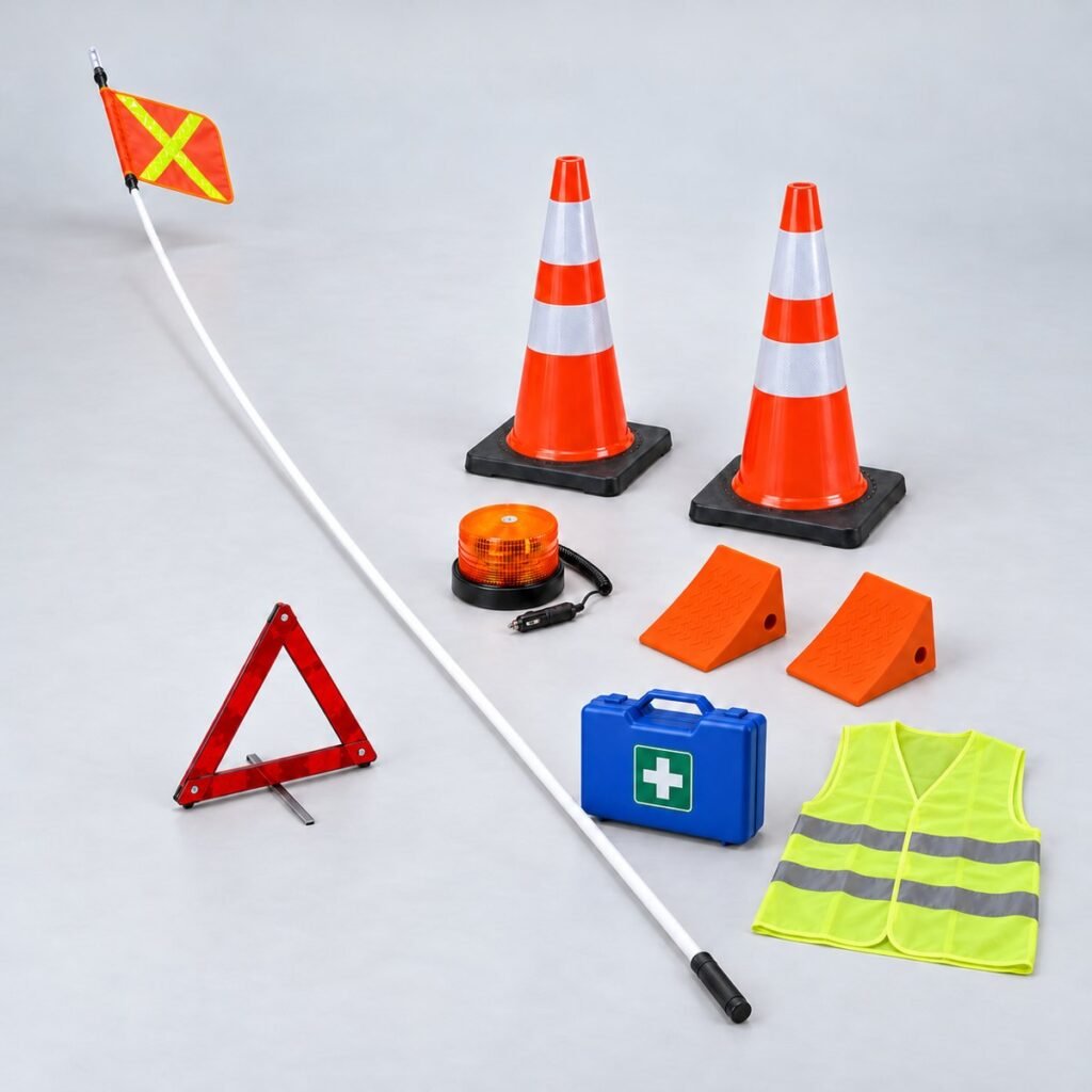 Kit camioneta minera Innovasafe: pértiga, baliza, cuñas, conos, triángulos, botiquín y chaleco
